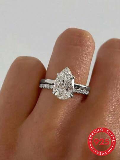 1ct/2ct/3ct Shiny Teardrop Engagement Ring, 925 Sterling Silver Promise Ring, Eternal Ring, Elegant Jewelry Gift For Women