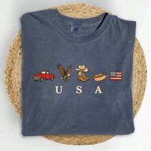 USA Icons T Shirt, American Flag T-Shirt, 4th Of July Graphic Tee, Country Clothing, Western Outfits, Independence Day 250th America Anniversary T Shirt2026 - Summer Outfits For Women - Xám - Xem 1