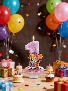 1件裝 Paw Patrol 0-9 數字蠟燭 粉藍色生日蛋糕裝飾用品 可愛動漫狗狗造型派對配件用品 - 卡通 - 查看 3