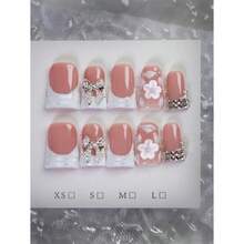 10pcs Y2K Style Red & White French Press-On Nails, Handmade 3D Floral Carved Duck Mouth Nail Tips With Silver Bowknot & Rhinestone Decor, Suitable For Daily And Party Wear, Great Gift For Women And Girls Nail Supplies Handmade Press On Nails - 紅白色 - 查看 5