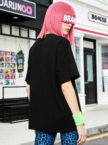 Damen Sommer Locker Lässig-Hemd, weiche Baumwolle Rundhals Kurzarm Oberteile, Vintage Europäisch Amerikanisch Streetstyle. - Schwarz - Übersicht 2