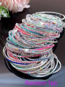 1/6/10/20/30/60pcs Super Thin Stackable Sparkling Crystal Rhinestone Bangle Bracelets, Sweet Colorful Versatile Jewelry Gift For Women, Suitable For Daily Wear, Holidays, Valentine's Day, Parties - S-random Color Mixing Combination - View 2