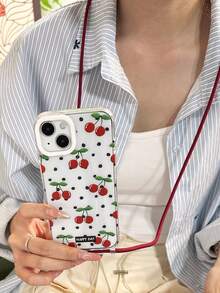 1条樱桃图案挂绳，配1条可调节肩带/斜挎带，6毫米粗绳，高保护镜头环，双挂孔，透明TPU软手机壳，兼容 17/17Pro/Air/17PROMAX/15Promax/15Pro/15Plus/11/12/12Promax/13/13Promax/14/14Promax/14Plus/16/16Pro/16Plus/16Promax - 彩色 - 查看 3