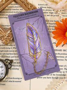 1 pièce de marque-page en métal avec plume simulée, style artisanal vintage avec un petit pendentif. Un élément de lecture indispensable, convient comme petit cadeau pour les enseignants - Marque-page en plumes - Voir 21