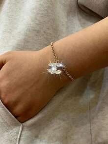 1pc Fashionable & Elegant Stainless Steel Chain With Rhinestone Pendant Bracelet, Suitable For Women's Daily Wear (LADYCOCO New Product) - Multicolor - View 5