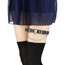 YunPeng Women's Adjustable Leather Leg Garter Belt, Gothic Heart With Chains Leg Thigh Elastic Garter 2PCs - Xanh đậm - Xem 2