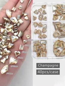 Caja con 6 compartimentos de fondo puntiagudo con diamante de imitación, decoraciones de diamante de imitación para manicura, accesorios para uñas con forma de corazón y octágono en rosa y champán, piedras decorativas para uñas, suministros de manicura - Multicolor - Ver 10