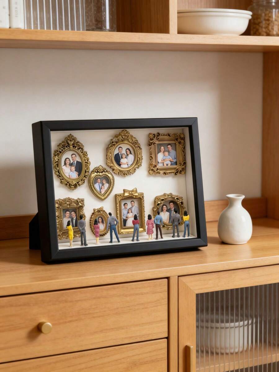 1 Set DIY Mini Museum Silhouette 3D Photo Frame Kit, Includes Gold Resin Mini Frame Set, Celebrate Precious Memories In A Unique Way, Personalized And Distinctive Commemorative Photo Frame Decor