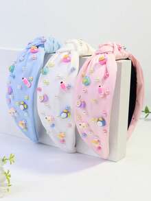 1pc Women's School Elements Solid Color Cute Polyester Knotted Headband Travel Accessories Hair Band Diadema Hair Hoop,Festival,Birthday - Multicolor - View 2