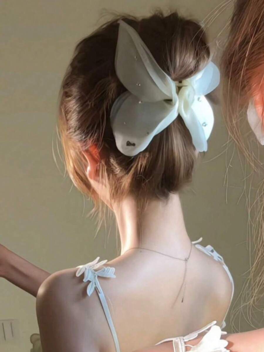 女士优雅休闲蝴蝶网状发夹，适合日常佩戴，居家、学校、海滩、办公室、派对、节日、生日、返校、新年、情人节、母亲节、婚礼、音乐节、毕业典礼等场合。 - 白色 - 查看 1