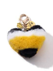 1件ins风布艺毛绒五瓣花毛绒心形针织蜜蜂DIY钢板印花工艺可爱包包挂件配饰礼物，适合送给母亲、父亲、毕业生和老师 - 彩色 - 查看 11