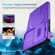 可折疊支架手機殼，附可滑動相機蓋，適用 Galaxy S26Ultra S25Ultra S24Ultra S23Ultra S22Ultra /A17/A26/A36/A55/A37/A57/A56/A16，相容 S24/S24 FE/S25/S25/S25 FE 與 8 9 10 A PRO，磨砂質感防震保護手機殼，滑蓋手機殼，時尚手機殼，手機配件，夏季禮物 - 紫色 - 查看 4