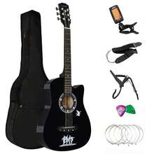 Crystals Full Size 4/4 Acoustic Guitar Set For Beginners With Carry Bag Strap Picks – 6 String Music Instrument Black - Black - View 4
