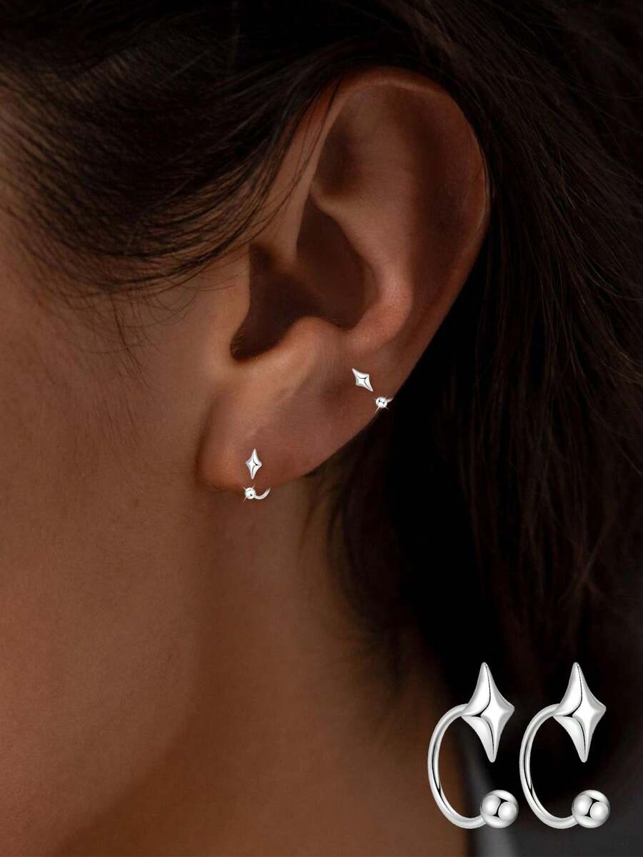 1 đôi bông tai nữ cao cấp bằng bạc sterling 925, thiết kế tối giản tinh tế với đường nét ấn tượng. - đơn - Xem 1