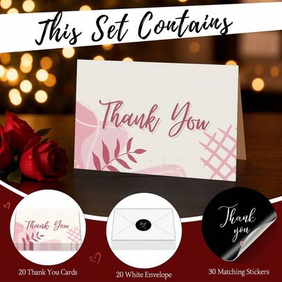 Beautiful Thank You Cards Set Of 20 With Envelopes And Stickers - Elegant Blank Cards For Personalized Notes - Perfect Bulk Stationary Set For All Occasions, Wedding Items, Business & Office Supplies Teacher Gifts