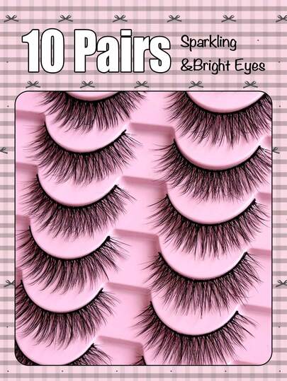10 Pairs 3D Natural Lengthening Full False Eyelashes, Realistic Fluffy Curly Lashes, Make Eyes More Vivid And Bright, Easy To Apply For Beginners, Suitable For All Makeup Looks And Occasions