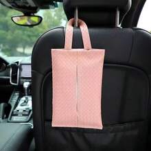 Nuevo dispensador de pañuelos para colgar en el coche, soporte de pañuelos de cuero trenzado para el asiento trasero, dispensador de pañuelos de coche de moda adecuado para mujeres - Multicolor - Ver 9
