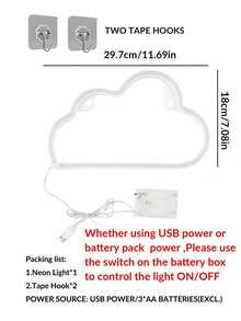 1個居家裝飾LED蝴蝶造型霓虹燈，USB或電池供電室內裝飾蝴蝶霓虹燈牌，適用於臥室書桌裝飾、女孩臥室裝飾、牆面裝飾、派對、婚禮裝飾、生日派對裝飾燈、女孩禮物 - 雲朵 - 查看 8