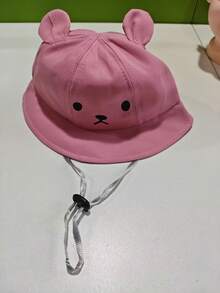 1顶婴儿儿童多色3D熊耳印花渔夫帽，带帽带，舒适防丢，防晒可爱，适合周末散步和户外玩耍 - 小熊表情 - 查看 17