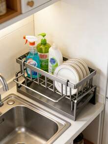 Multifunctional Sink Dish Drying Rack, Stainless Steel Cutlery Holder With Drain Basket, Suitable For Small Kitchen Space - Multicolor - View 4