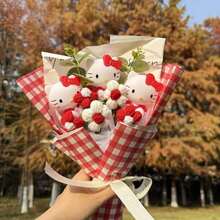 Bó hoa giả, Bó hoa đan kẻ caro Hello Kitty, Quà tặng bó hoa giả Hello Kitty cho Ngày của Mẹ, Ngày Valentine, Lễ tốt nghiệp, Ngày tựu trường, Phụ kiện chụp ảnh dã ngoại ngoài trời, Trang trí ngày lễ - Nhiều màu - Xem 5