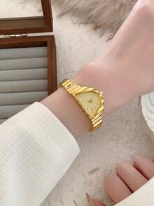 1pc New Fashion Women's Watch, Elegant Triangular Dial, Business Quartz Watch, Suitable For Daily Life, Parties And Banquets - Gold - View 8