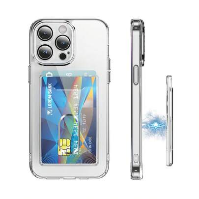 1 szt. etui na karty fotograficzne z PC o wysokiej przejrzystości i wzmocnionym magnesem N52, kompatybilne z 'em 17 Pro Max, etui ochronne z magnesem, odpowiednie również do przechowywania cennych zdjęć, odporne na zarysowania, poszerzone gniazdo na karty, mieści 2 karty, pierścień magnetyczny do automatycznej adsorpcji, wielofunkcyjne etui na karty