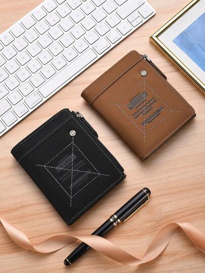 Billetera vertical con cremallera vintage para hombres, monedero plegable pequeño de gran capacidad para tarjetas