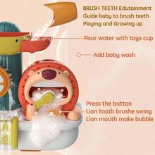 Educational Bathtub Toy: Lion Water Cycle Sprinkler Set - Manual Water Flow & Bubble Maker - Fun Brushing Teeth Theme Bath Accessory For Kids - Powerful Suction Cup For Wall Mounting - Perfect Birthday Gift & Easter Basket Stuffer - 橘色 - 查看 7