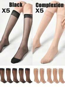 10 đôi/3 đôi tất đùi nữ size lớn màu trắng và đen, tất đồng phục JK, tất đùi bắp chân phù hợp cho học sinh, đa năng, chống trượt, thoáng khí, bán trong suốt, mỏng mùa hè, màu trơn, tất đùi siêu mỏng màu nude, tất đùi bán dài - Nhiều màu - Xem 1