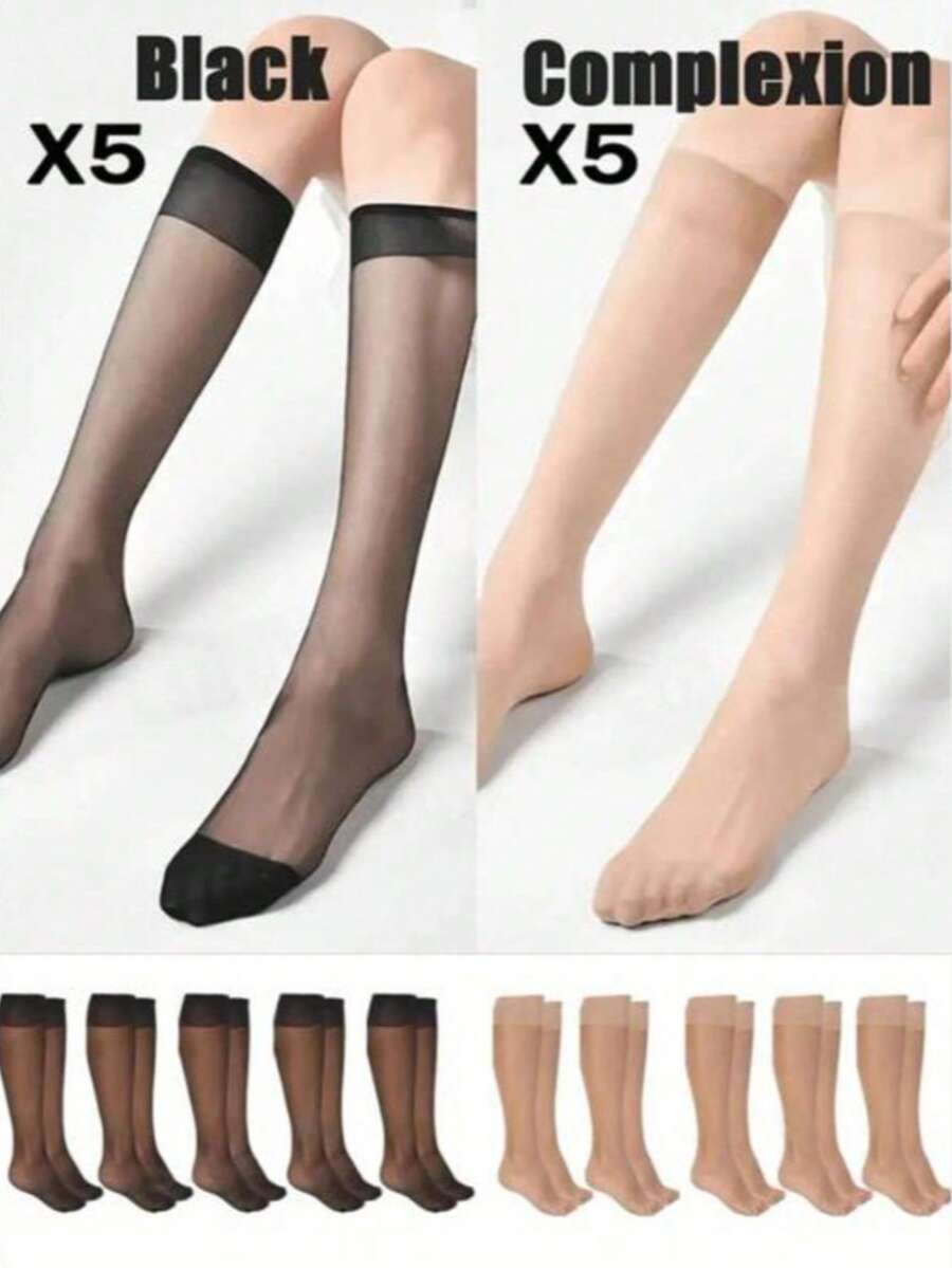 10 đôi/3 đôi tất đùi nữ size lớn màu trắng và đen, tất đồng phục JK, tất đùi bắp chân phù hợp cho học sinh, đa năng, chống trượt, thoáng khí, bán trong suốt, mỏng mùa hè, màu trơn, tất đùi siêu mỏng màu nude, tất đùi bán dài - Nhiều màu - Xem 1