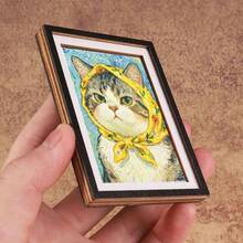 1个可爱猫咪头巾造型木质冰箱贴，适用于家居、办公室、书房冰箱装饰 - 冰箱贴 - 黑框冰箱貼 - 查看 5