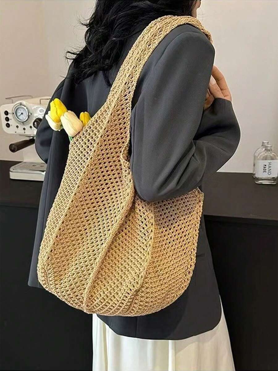 Bolso de playa tejido de verano, bolso de hombro de malla de moda, bolso de viaje - Multicolor - Ver 1