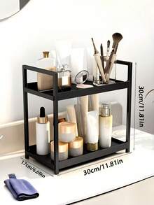 2 Tier Metal Countertop Storage Organizer, Rust Proof Black Metal Bathroom Shelf With Raised Edge, Large Capacity Cosmetic Organizer For Vanity And Countertop, Space Saving Sturdy Metal Rack For Skincare And Makeup, Versatile Storage Rack For Cosmetics, Skincare, Toiletries, Bathroom, Vanity And Kitchen Use - Multicolor - View 3