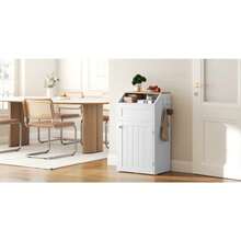 Trash Cabinet Freestanding Trash Can Cabinet Wooden Recycling with Flip Door 10 Gallon Hidden Kitchen Garbage Can for Kitchen Living Room White WB01WT - Blanco - Ver 8