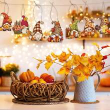 12pcs/24pcs/36pcs Autumn Hanging Decor, Wooden Gnome, Pumpkin, Leaf Ornaments With Jute Rope, Suitable For Thanksgiving Home Gathering Wall Decor, Can Be Hung On Ceiling, Wall, Door, Tree, Window To Decorate Your Living Room, Garden And Add More Charm To Your Home And Party! - Multicolor - View 3