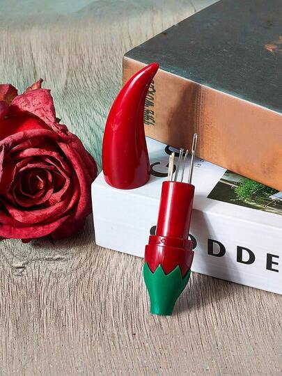 1 pieza Caja de almacenamiento de costura con forma de pimiento rojo, pequeño contenedor de artesanía, estuche vacío para agujas (sin agujas)