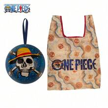 Netflix 1pc Official Licensed ONE PIECE Foldable Shopping Bag With Storage Ball, Portable Map Print Reusable Tote Bag - Multicolor - View 1