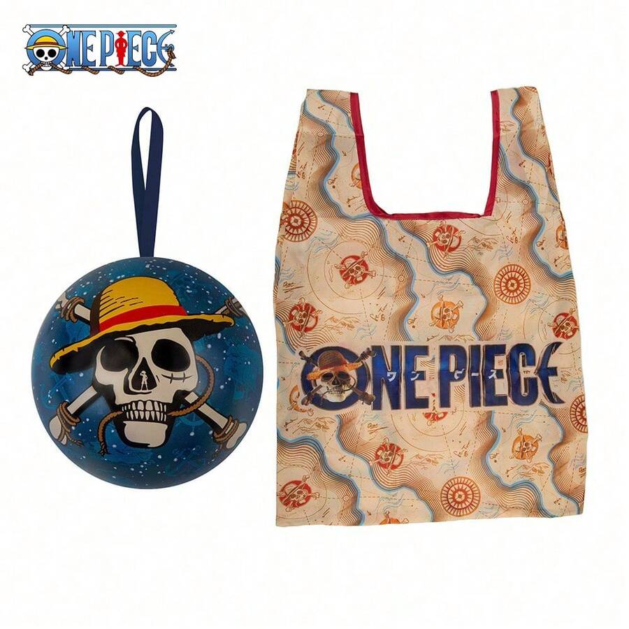 Netflix 1pc Official Licensed ONE PIECE Foldable Shopping Bag With Storage Ball, Portable Map Print Reusable Tote Bag - Multicolor - View 1