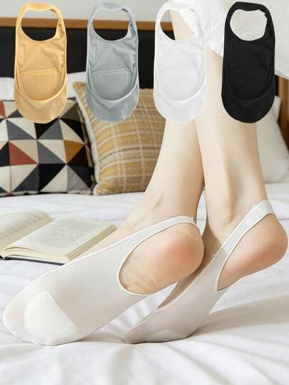 chuanwa（2） 1/5/10 Pairs Women's Solid Color Ice Silk Socks Summer Ultra-Thin Soft Non-Slip Invisible Half Palm Breathable Boat Socks