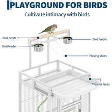 Jaula para loros de 60 pulgadas hierro forjado grande con playtop perchas de cuerda cuencos y ruedas de alimentación perfecta para paráquitos Cockatiels Conures Macaws blanco fácil de limpiar - Blanco - Ver 6
