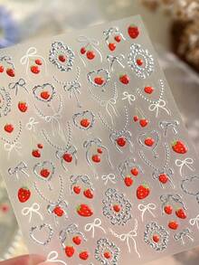 1pc 5D Sliver Strawberry Bow Nail Art Stickers Stamping Sliver Long Ribbon Fruit Manicure Decorations Decals - Multicolor - View 7