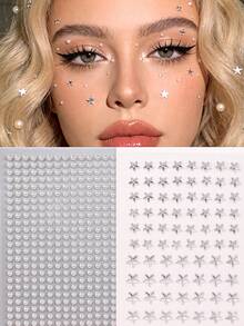 STARTTOOS 2pcs Multi-Bead 3D Shiny Pentagram Rhinestone Pearl Face Gems, DIY For Music Festival, Carnival, Valentine's Day, Y2K Party, Masquerade Ball, Face/Nail Glitter Jewels - White - View 1