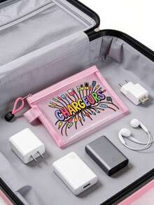Mesh Zipper Storage Bag, With "Chargeurs" Letter Pattern, Multi-Function Storage Portable Storage Bag, Digital Bag, Makeup Bag, Skin Care Bag, Travel Toiletries Bag Necessities, Dormitory Supplies, Wedding Bride Gifts, Mother Gifts, Birthday Gifts, Friends And Teachers Gifts, Bathroom Storage, Jewelry Storage, Lipstick And Cosmetics Storage Bags, Vacation Travel Necessities, Teachers' Day Gifts, Outdoor Camping Necessities - Multicolor - View 8