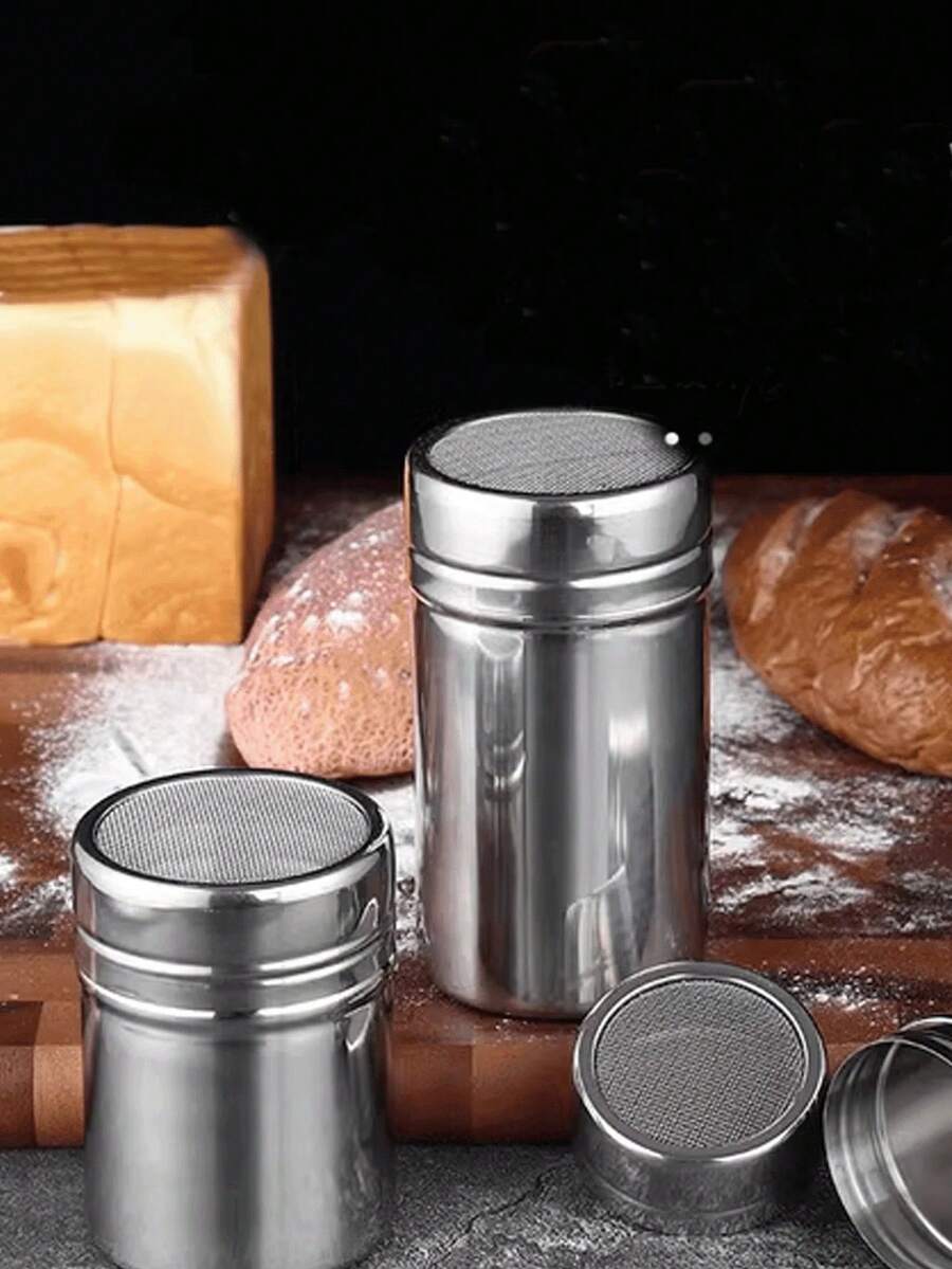 Bộ 2 chiếc dụng cụ rắc bột bằng thép không gỉ, lọ rắc đường bột có nắp lưới mịn, dụng cụ đựng gia vị dùng trong làm bánh, ca cao, quế, cà phê, muối, tiêu, dụng cụ nhà bếp tiện dụng cho gia đình, nhà hàng, tiệm bánh. - Nhiều màu - Xem 1