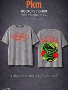 Women's Graphic Tee Men Washed Cotton Streetwear Brand Originals Vons Dutchs Snake And Clover Print Casual Tee For Daily Wear Doors |   Front And Back Print |   Vintage Heavyweight T Shirt |   Perfect Gift |   Loose Comfortable Breathable |   Machine Washable Fabric |   Hip Hop Cool Style |   Drippy Clothes |   Y2KLoose And Comfortable Camiseta Playeras Para Mujer Summer Clothes - Xám 5 - Xem 2