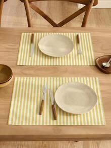 1 pieza Camino de mesa a rayas amarillo vibrante y blanco, mantel rectangular texturizado, adecuado para mesa de comedor, mesa de centro, decoración del hogar - Durable decoración de cocina y comedor, decoración de mesa - Amarillo - Ver 6