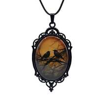 Gothic Raven Pendant Necklace, Victorian Style Black Frame, Amber Background, 45+5cm Chain - CHÚNG TÔI - Xem 1