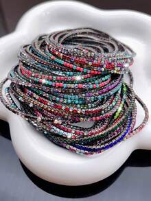 1/6/10/20/30/60 buah Gelang Kristal Berlian Imitasi Berkilau Super Tipis yang Dapat Ditumpuk, Hadiah Perhiasan Serbaguna Berwarna-warni yang Manis untuk Wanita, Cocok untuk Pemakaian Sehari-hari, Liburan, Hari Valentine, Pesta - Kombinasi acak H - View 3