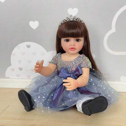 22-Inch Lifelike Princess Doll Soft Vinyl, Long Hair Reborn Doll, Crown & Accessories Set Can Sit & Stand,Ideal For Birthday Christmas Gifts&Collectors